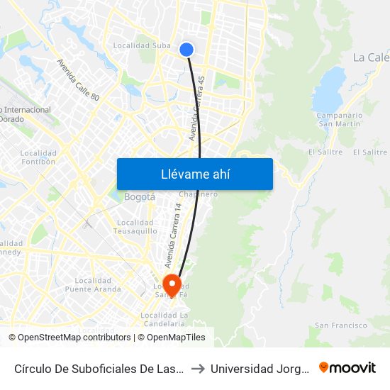 Círculo De Suboficiales De Las FF.MM. (Ac 138 - Kr 56) to Universidad Jorge Tadeo Lozano map