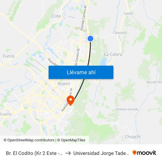 Br. El Codito (Kr 2 Este - Cl 185c) to Universidad Jorge Tadeo Lozano map