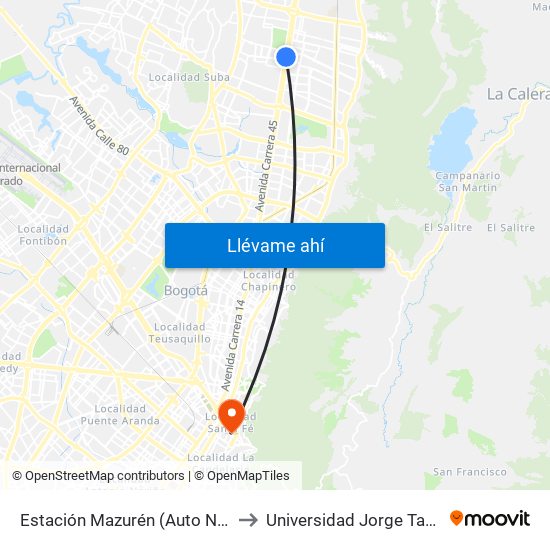 Estación Mazurén (Auto Norte - Cl 152) to Universidad Jorge Tadeo Lozano map