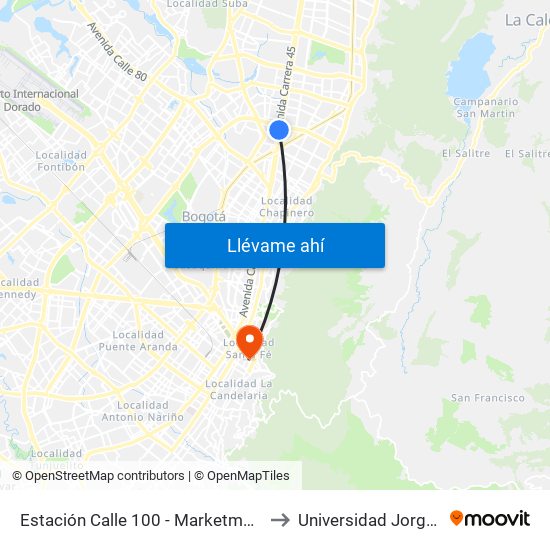 Estación Calle 100 - Marketmedios (Auto Norte - Cl 95) to Universidad Jorge Tadeo Lozano map