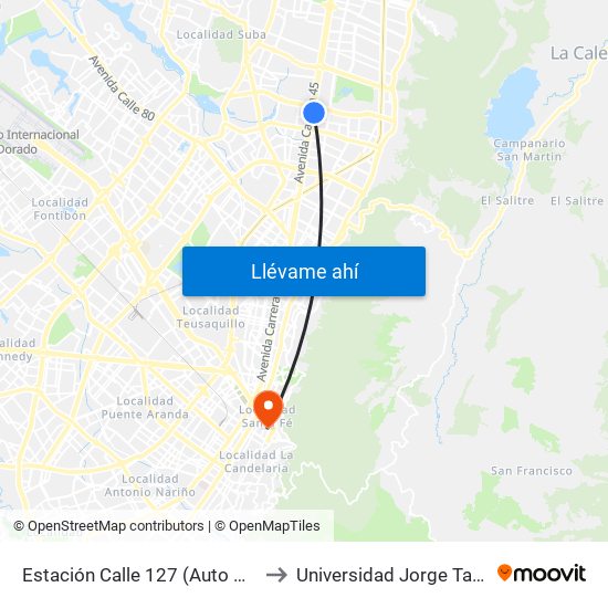 Estación Calle 127 (Auto Norte - Cl 123) to Universidad Jorge Tadeo Lozano map