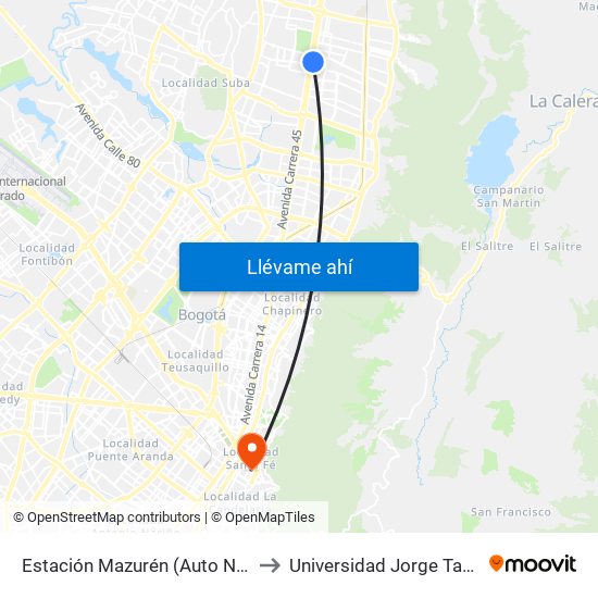 Estación Mazurén (Auto Norte - Cl 152) to Universidad Jorge Tadeo Lozano map
