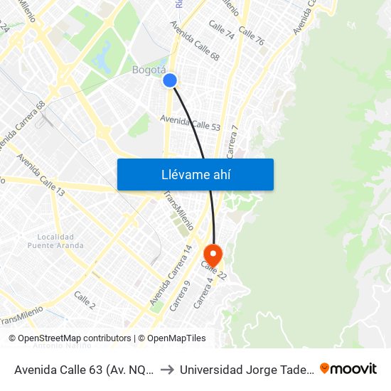 Avenida Calle 63 (Av. NQS - Ac 63) to Universidad Jorge Tadeo Lozano map