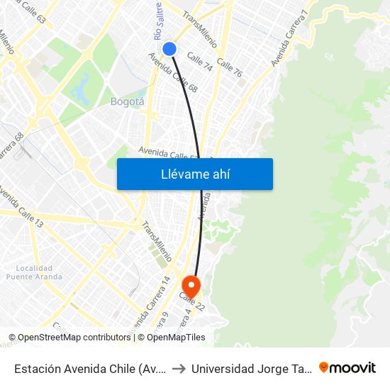 Estación Avenida Chile (Av. NQS - Cl 71c) to Universidad Jorge Tadeo Lozano map