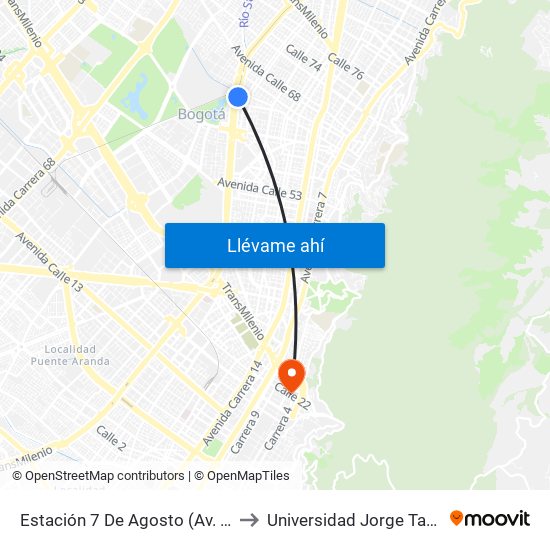 Estación 7 De Agosto (Av. NQS - Cl 63f) to Universidad Jorge Tadeo Lozano map