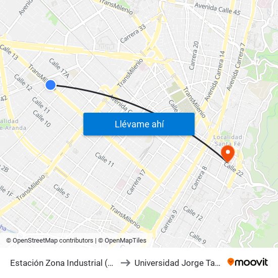 Estación Zona Industrial (Ac 13 - Kr 38) to Universidad Jorge Tadeo Lozano map