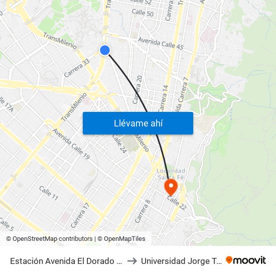 Estación Avenida El Dorado (Av. NQS - Cl 40a) to Universidad Jorge Tadeo Lozano map