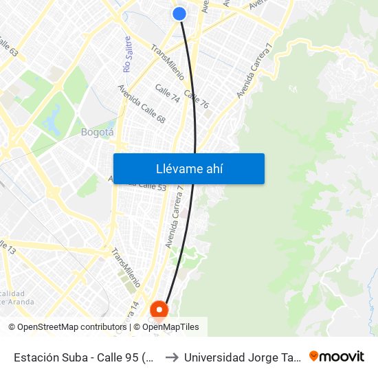 Estación Suba - Calle 95 (Ak 55 - Cl 94c) to Universidad Jorge Tadeo Lozano map