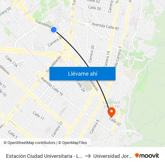 Estación Ciudad Universitaria - Lotería De Bogotá (Ac 26 - Kr 36) to Universidad Jorge Tadeo Lozano map