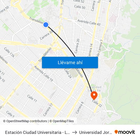 Estación Ciudad Universitaria - Lotería De Bogotá (Ac 26 - Kr 36) to Universidad Jorge Tadeo Lozano map