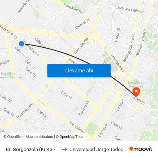 Br. Gorgonzola (Kr 43 - Cl 12b) to Universidad Jorge Tadeo Lozano map