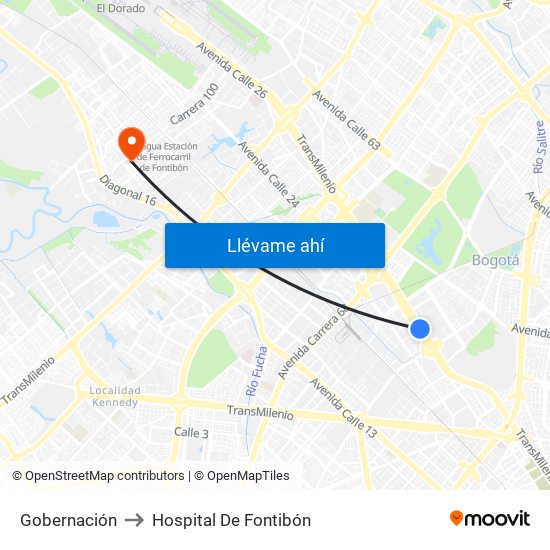 Gobernación to Hospital De Fontibón map