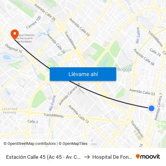 Estación Calle 45 (Ac 45 - Av. Caracas) to Hospital De Fontibón map