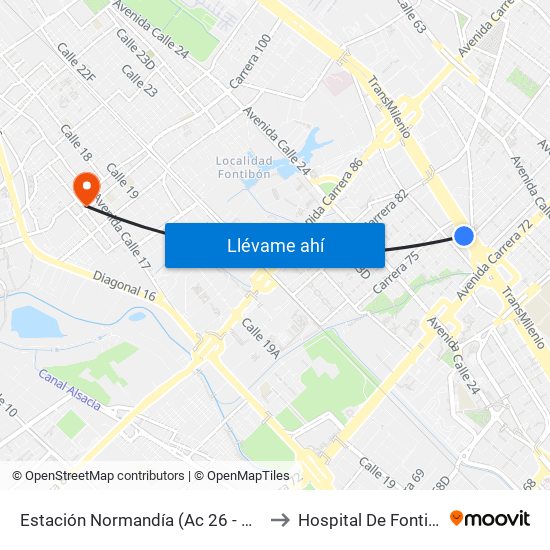 Estación Normandía (Ac 26 - Kr 74) to Hospital De Fontibón map