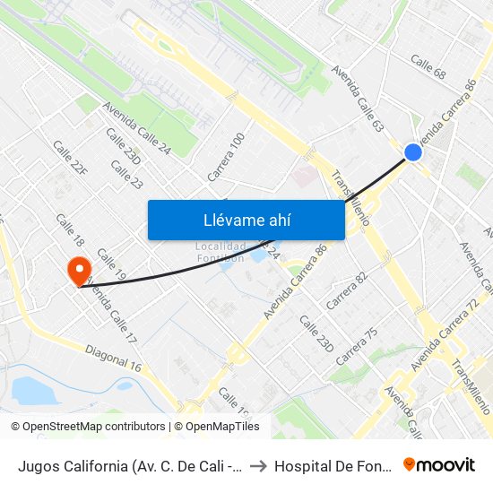 Jugos California (Av. C. De Cali - Ac 63) to Hospital De Fontibón map