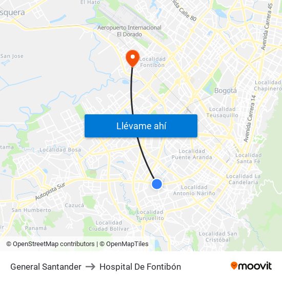 General Santander to Hospital De Fontibón map