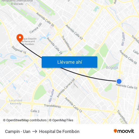 Campín - Uan to Hospital De Fontibón map