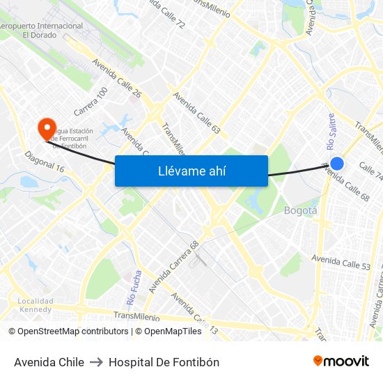 Avenida Chile to Hospital De Fontibón map