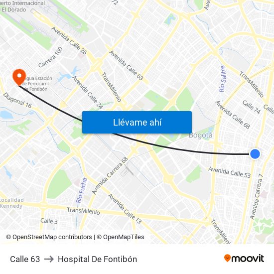 Calle 63 to Hospital De Fontibón map