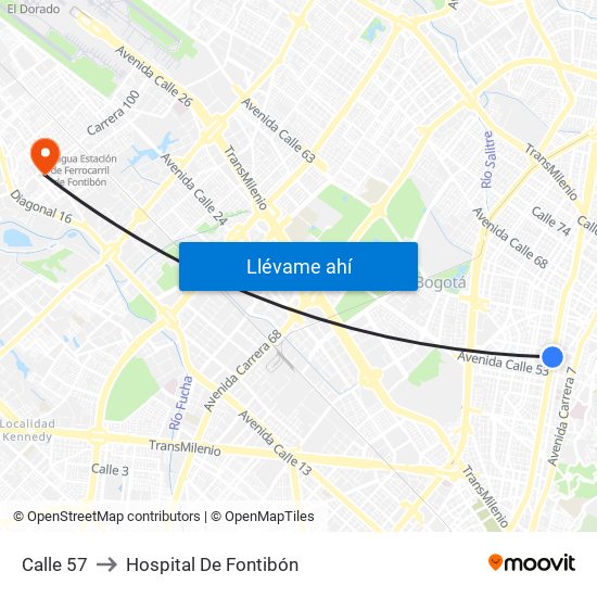 Calle 57 to Hospital De Fontibón map