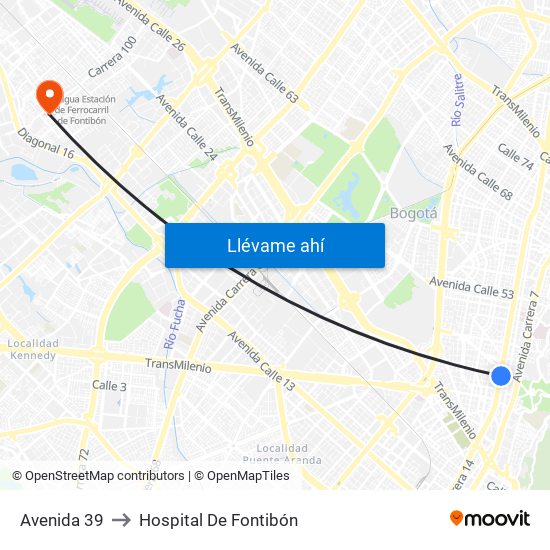 Avenida 39 to Hospital De Fontibón map