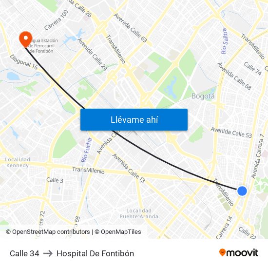 Calle 34 to Hospital De Fontibón map