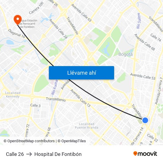 Calle 26 to Hospital De Fontibón map