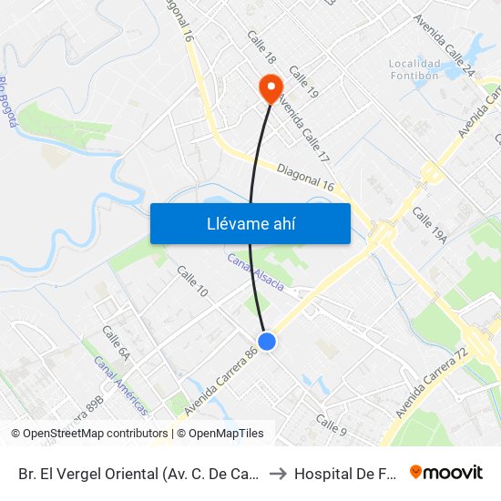 Br. El Vergel Oriental (Av. C. De Cali - Cl 10b) (A) to Hospital De Fontibón map