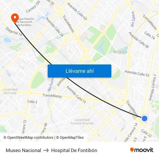 Museo Nacional to Hospital De Fontibón map