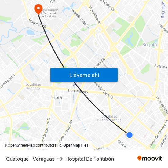 Guatoque - Veraguas to Hospital De Fontibón map