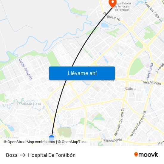 Bosa to Hospital De Fontibón map