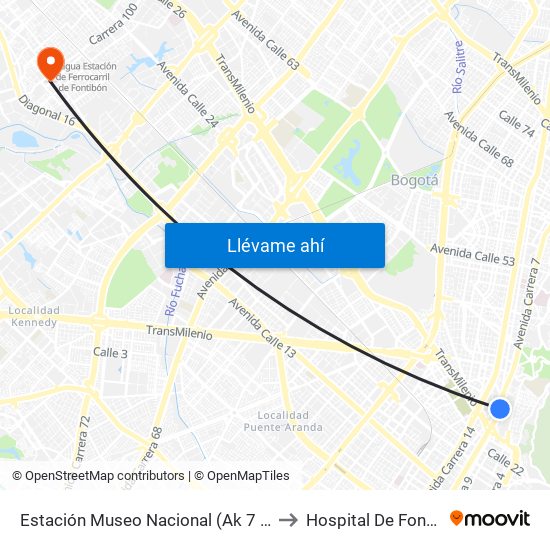 Estación Museo Nacional (Ak 7 - Cl 29) to Hospital De Fontibón map