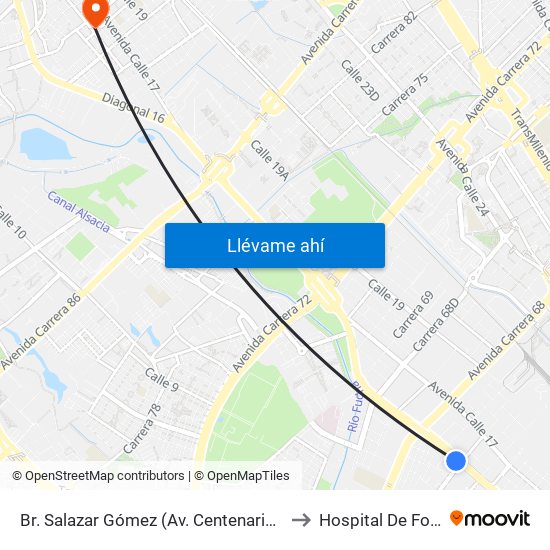 Br. Salazar Gómez (Av. Centenario - Kr 65) (A) to Hospital De Fontibón map