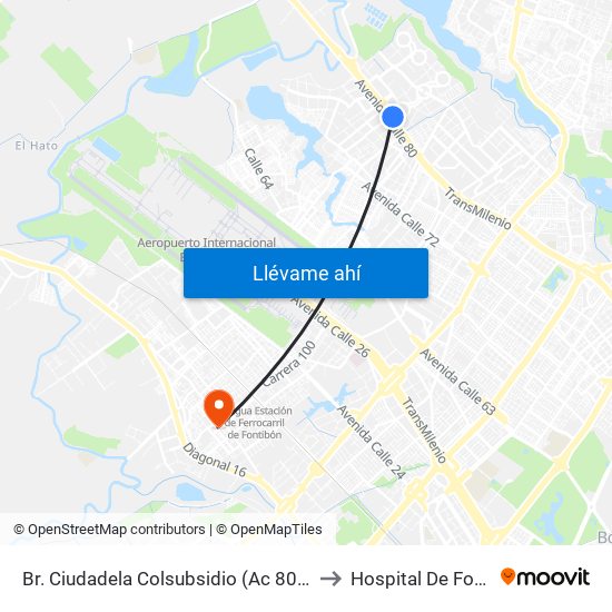 Br. Ciudadela Colsubsidio (Ac 80 - Kr 112a) to Hospital De Fontibón map