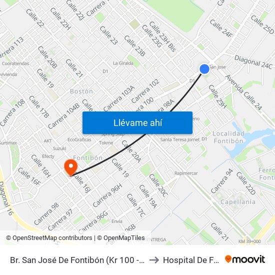 Br. San José De Fontibón (Kr 100 - Av. Esperanza) to Hospital De Fontibón map