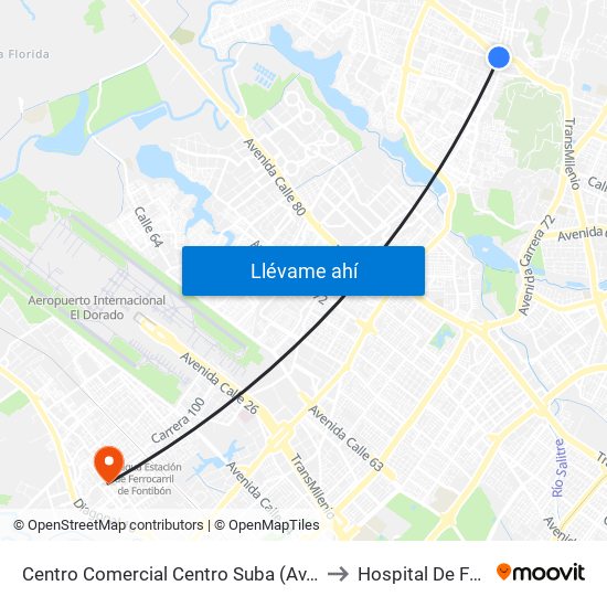 Centro Comercial Centro Suba (Av. Suba - Kr 91) to Hospital De Fontibón map