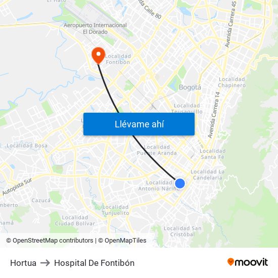 Hortua to Hospital De Fontibón map