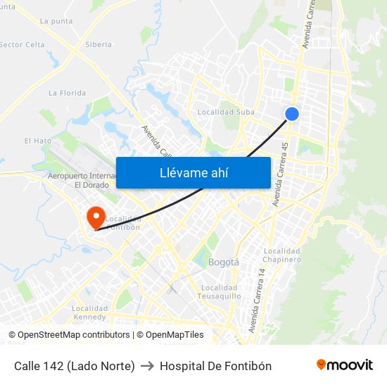 Calle 142 (Lado Norte) to Hospital De Fontibón map