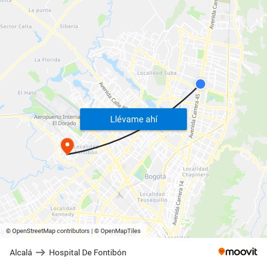 Alcalá to Hospital De Fontibón map