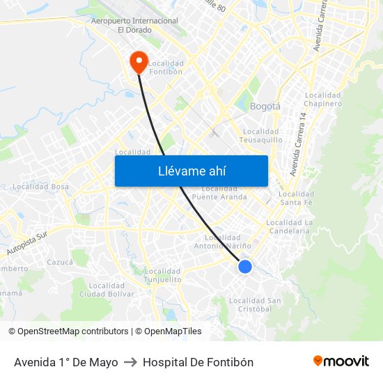 Avenida 1° De Mayo to Hospital De Fontibón map