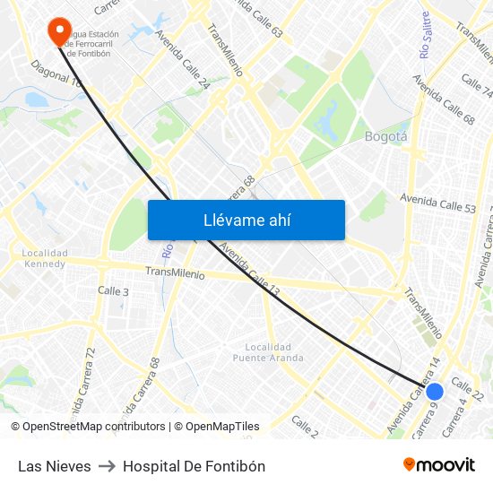 Las Nieves to Hospital De Fontibón map