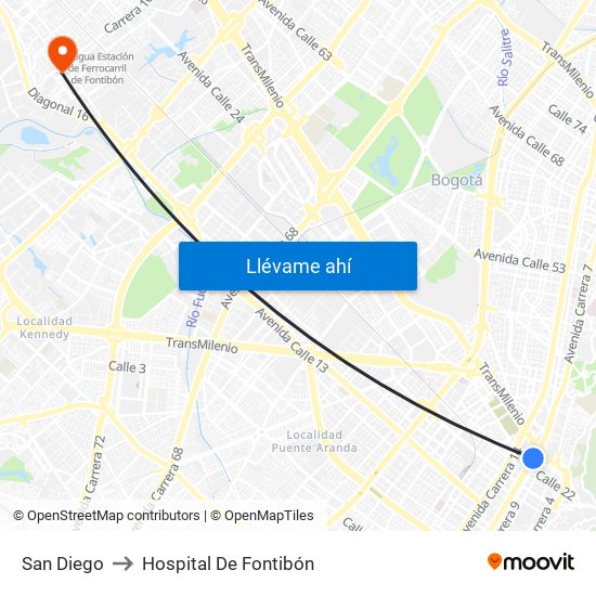 San Diego to Hospital De Fontibón map