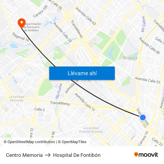Centro Memoria to Hospital De Fontibón map