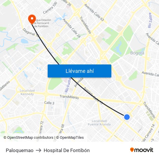 Paloquemao to Hospital De Fontibón map