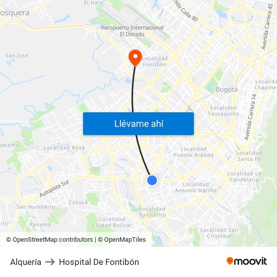 Alquería to Hospital De Fontibón map