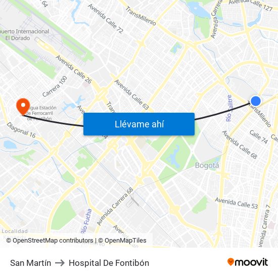 San Martín to Hospital De Fontibón map