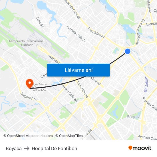 Boyacá to Hospital De Fontibón map
