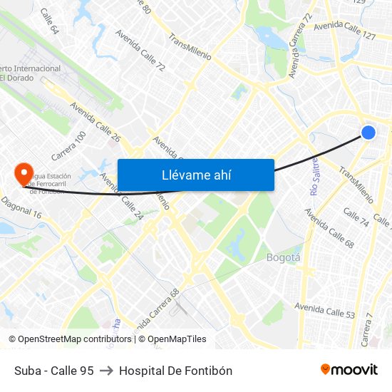 Suba - Calle 95 to Hospital De Fontibón map