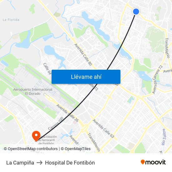 La Campiña to Hospital De Fontibón map