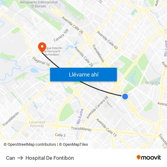 Can to Hospital De Fontibón map